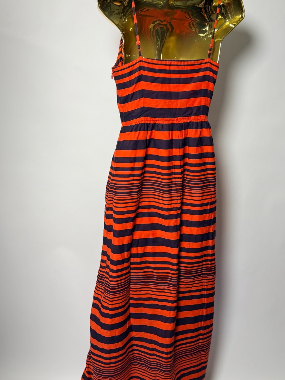 Gap Striped Maxi Dress Size 0 Orange and Navy Spaghetti Strap Fit Flare Long - Picture 9 of 11